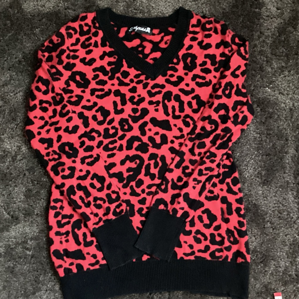 Red and Black Leopard Print Sweater